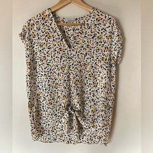 Allison Joy Leopard Print Cap Sleeve Blouse, Size Small